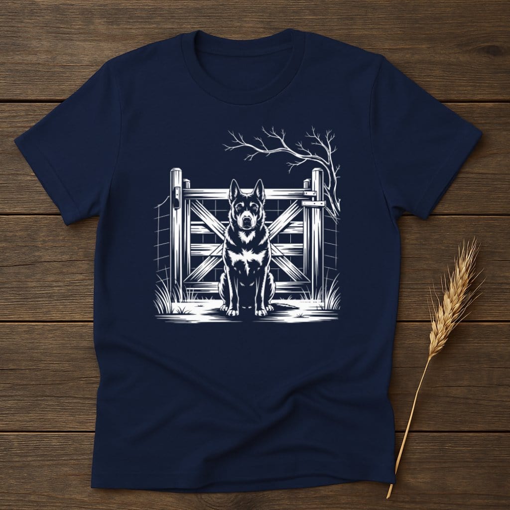 MyDesigns Physical Item S / Navy Farm Dog By Fence T-Shirts