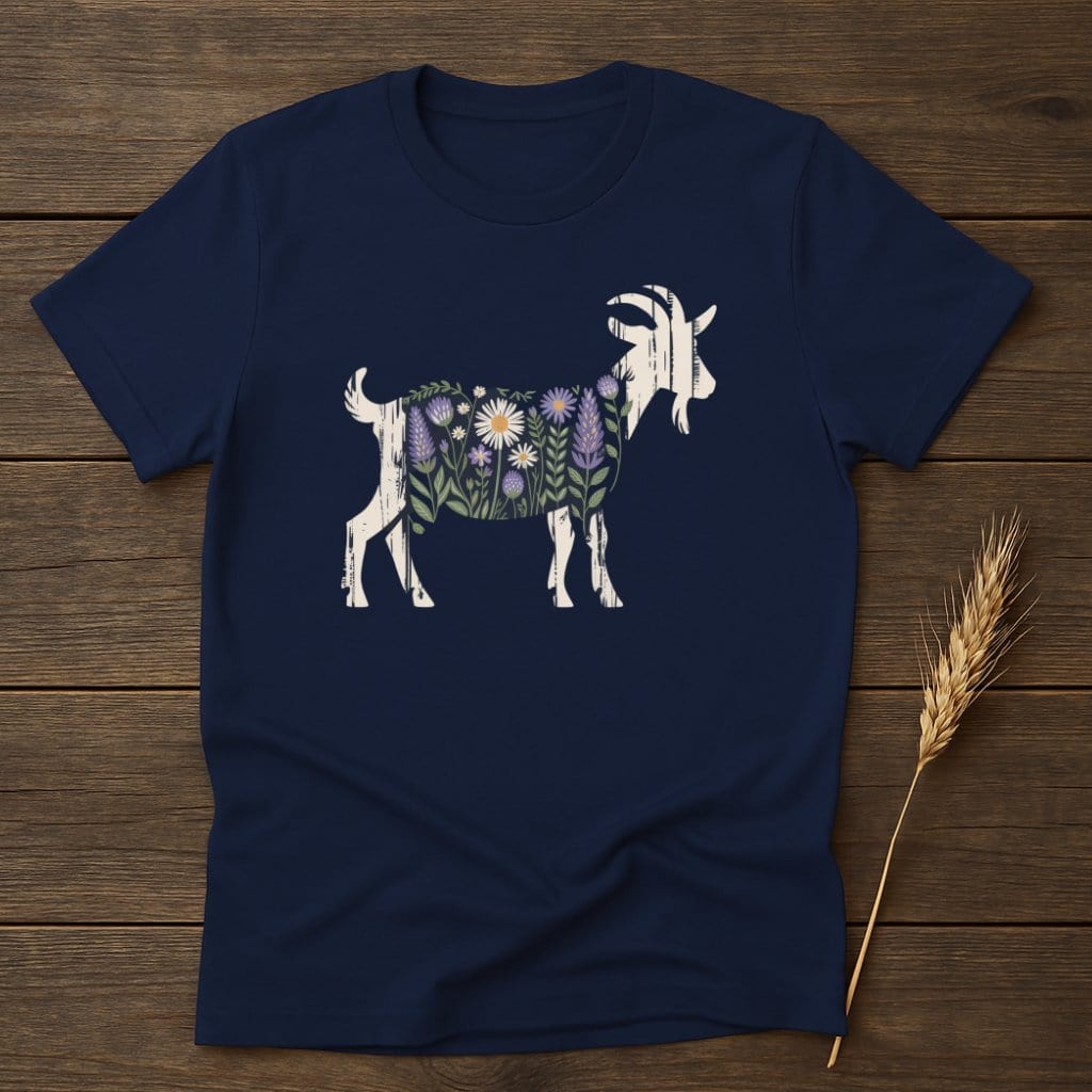 MyDesigns Physical Item S / Navy Floral Goat Graphic T-Shirt