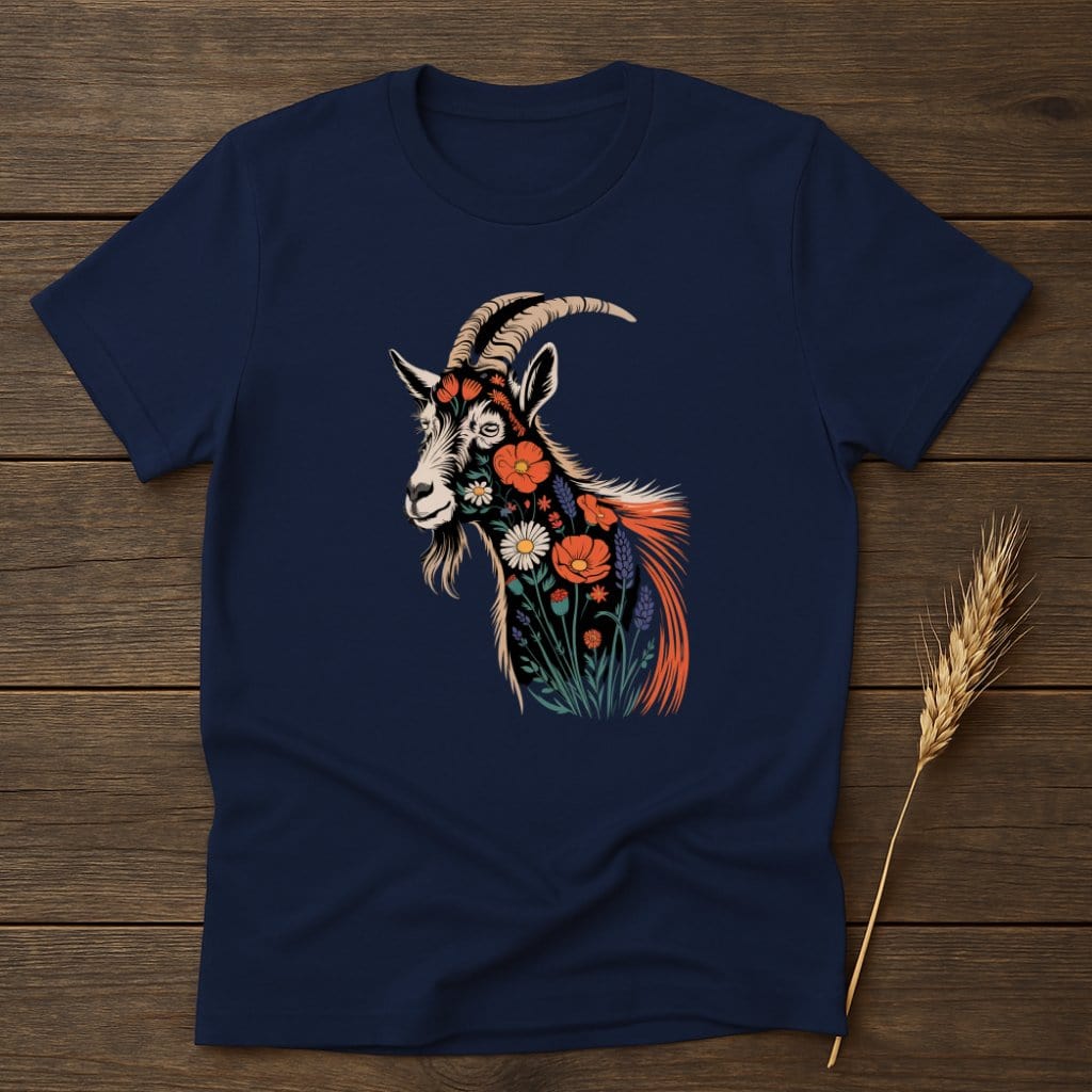 MyDesigns Physical Item S / Navy Floral Goat Head T-Shirt