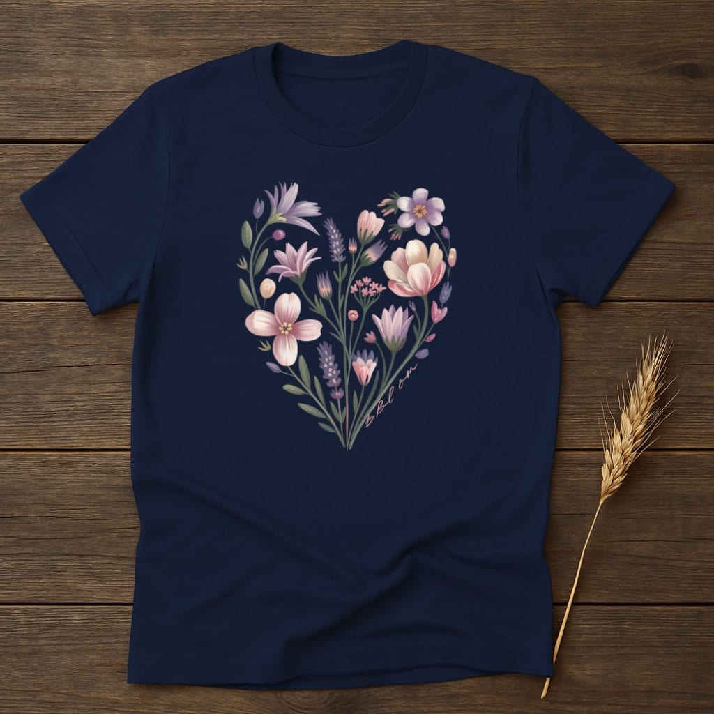 MyDesigns Physical Item S / Navy Floral Heart Bouquet T-Shirt