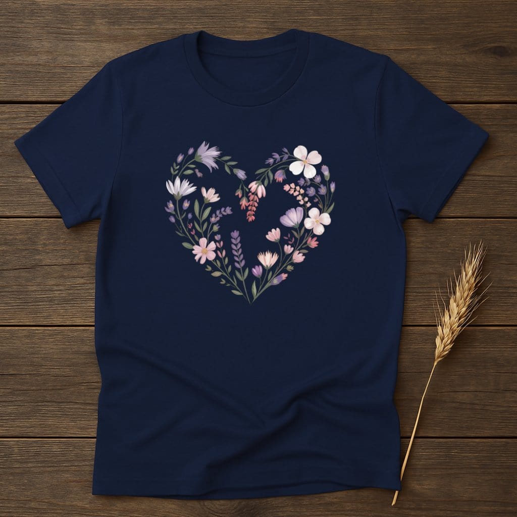 MyDesigns Physical Item S / Navy Floral Heart T-Shirt