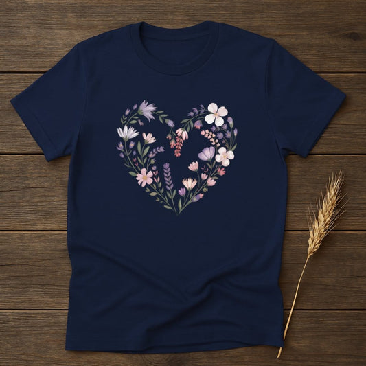 MyDesigns Physical Item S / Navy Floral Heart T-Shirt