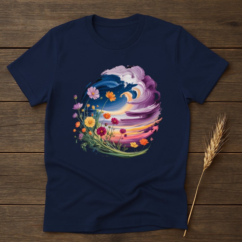MyDesigns Physical Item S / Navy Floral Paint Wave T-Shirt