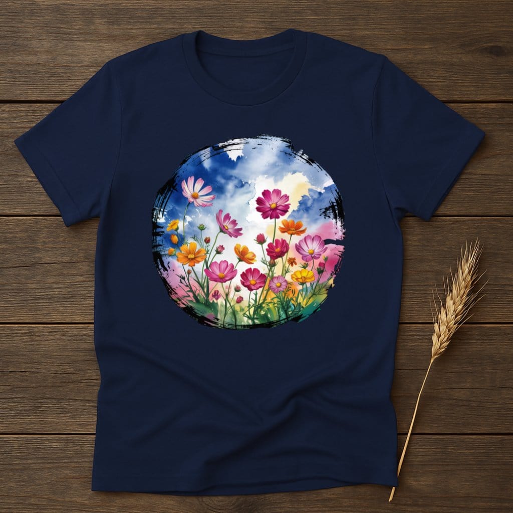 MyDesigns Physical Item S / Navy Floral Watercolor Scene T-Shirt