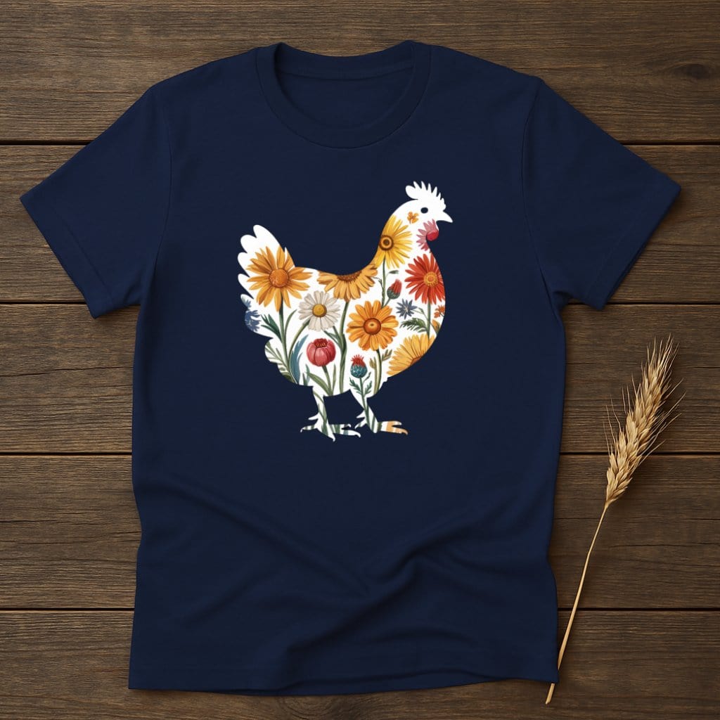 MyDesigns Physical Item S / Navy Flower Chicken T-Shirt