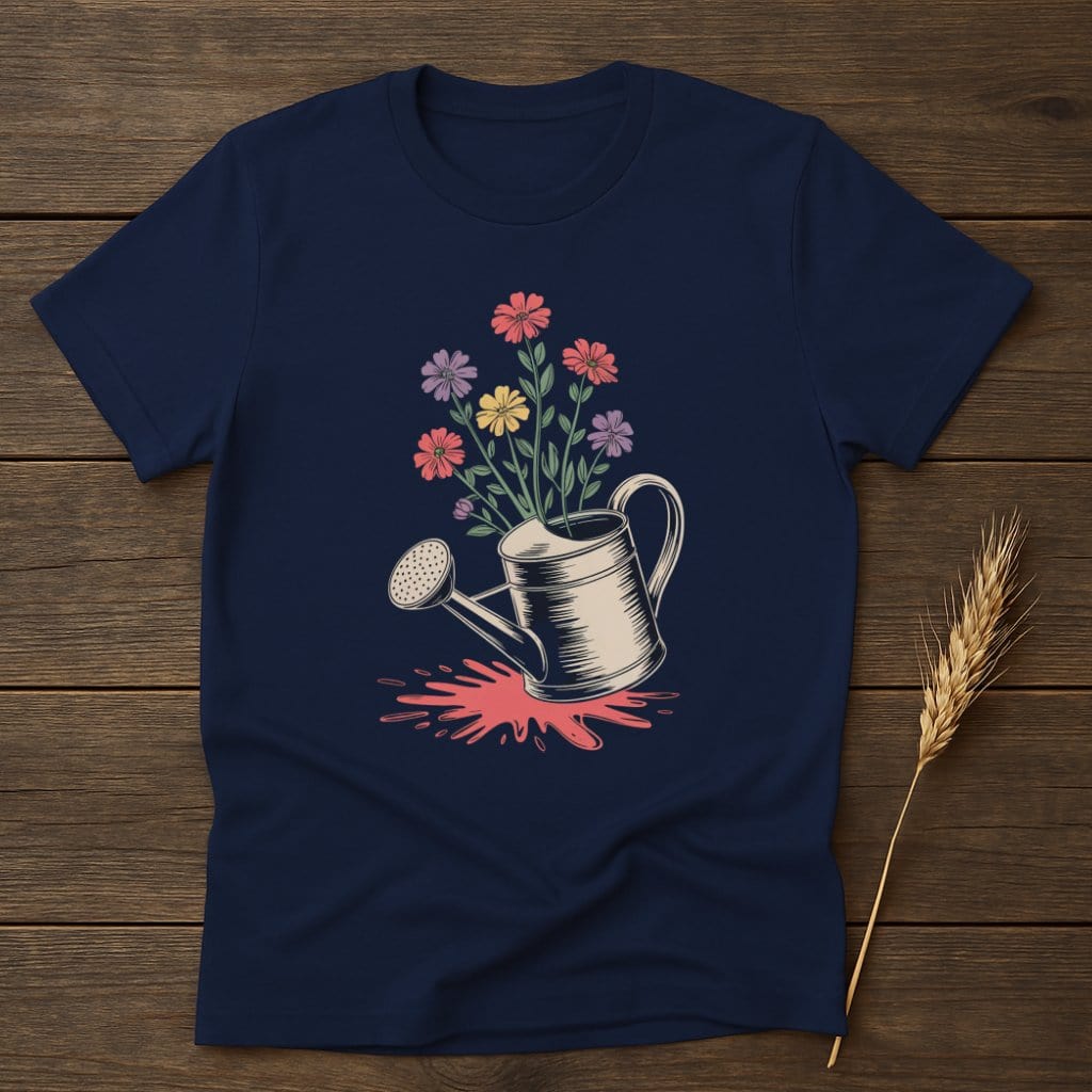 MyDesigns Physical Item S / Navy Flowers From A Watering Can T-Shirt