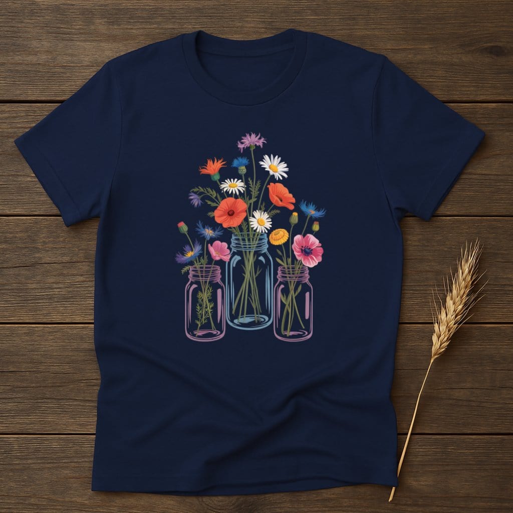 MyDesigns Physical Item S / Navy Flowers in Mason Jars T-Shirt