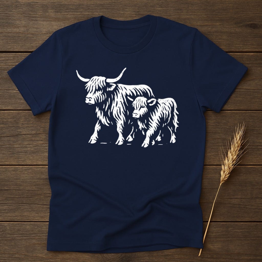 MyDesigns Physical Item S / Navy Highland Cow and Calf T-Shirt