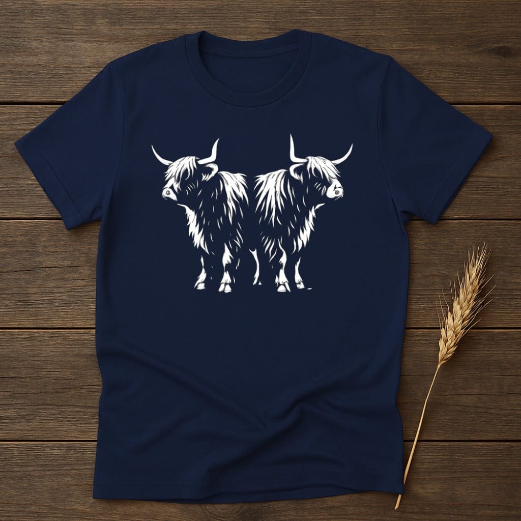 MyDesigns Physical Item S / Navy Highland Cows Duo T-Shirt