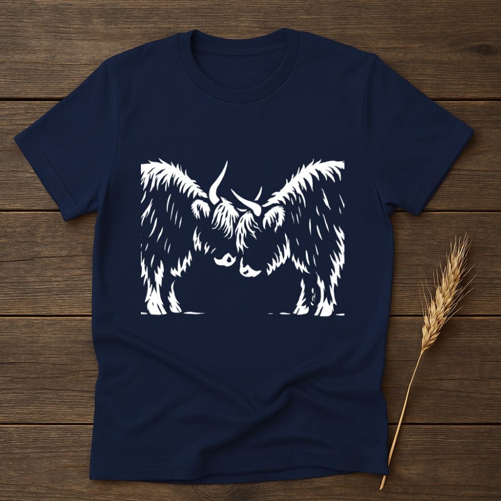 MyDesigns Physical Item S / Navy Highland Cows Face To Face T-Shirt