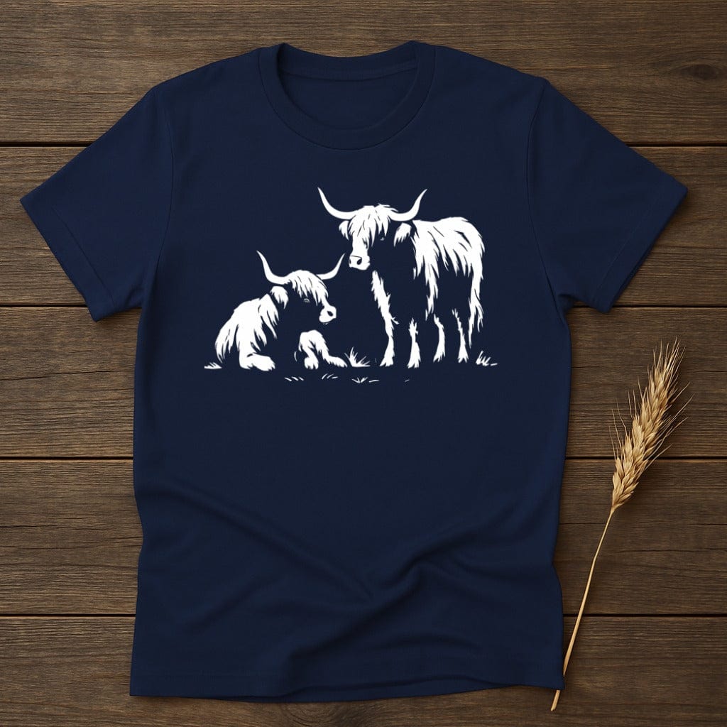 MyDesigns Physical Item S / Navy Highland Cows T-Shirt