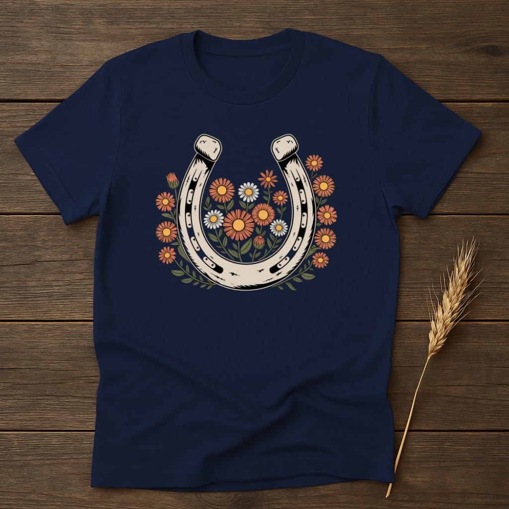 MyDesigns Physical Item S / Navy Horseshoe Flowers T-Shirt