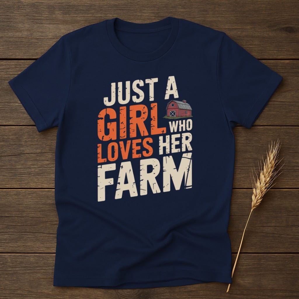 MyDesigns Physical Item S / Navy Just A Girl Who Loves Her Farm T-Shirt
