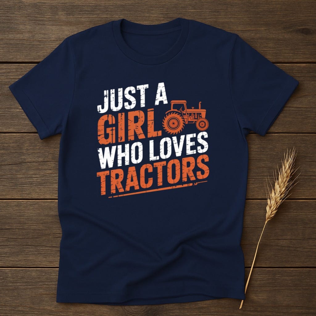 MyDesigns Physical Item S / Navy Just A Girl Who Loves Tractors T-Shirt