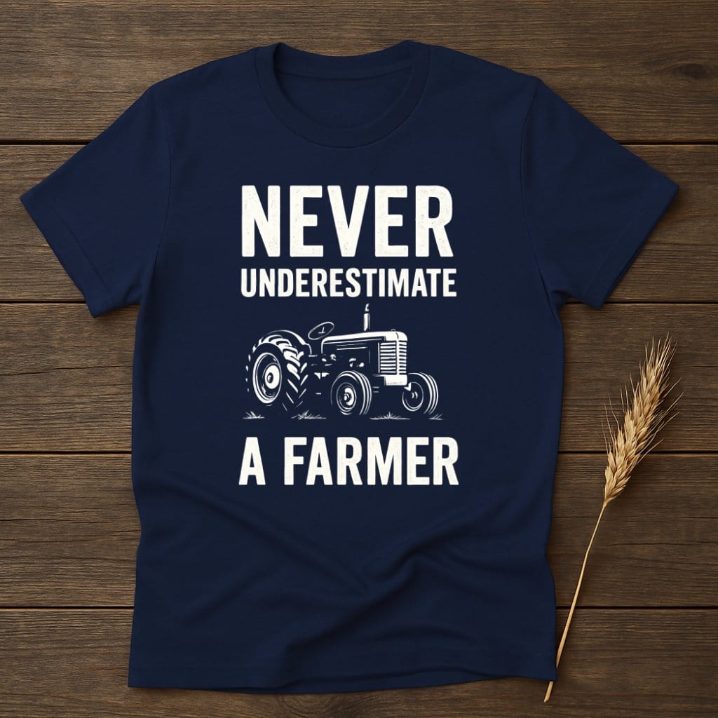 MyDesigns Physical Item S / Navy Never Underestimate A Farmer T-Shirt