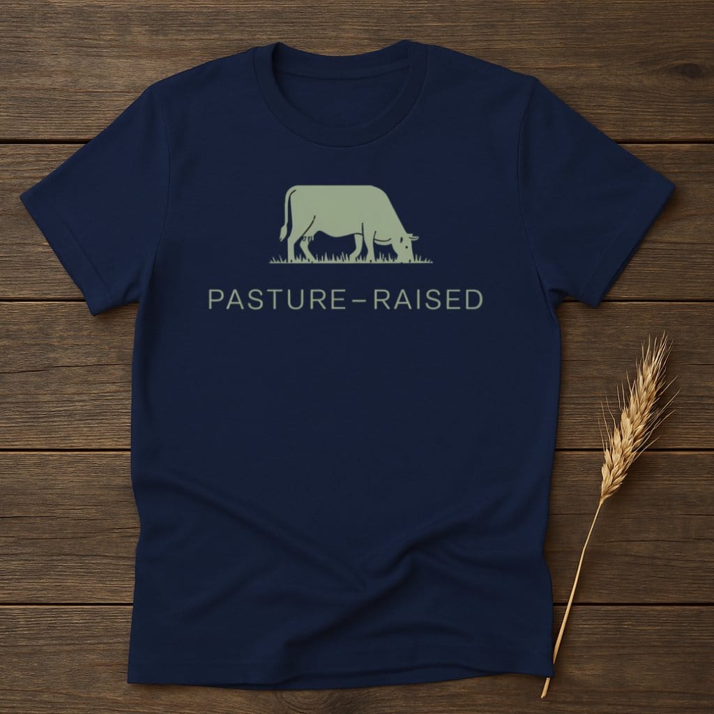 MyDesigns Physical Item S / Navy Pasture-Raised Cow T-Shirts