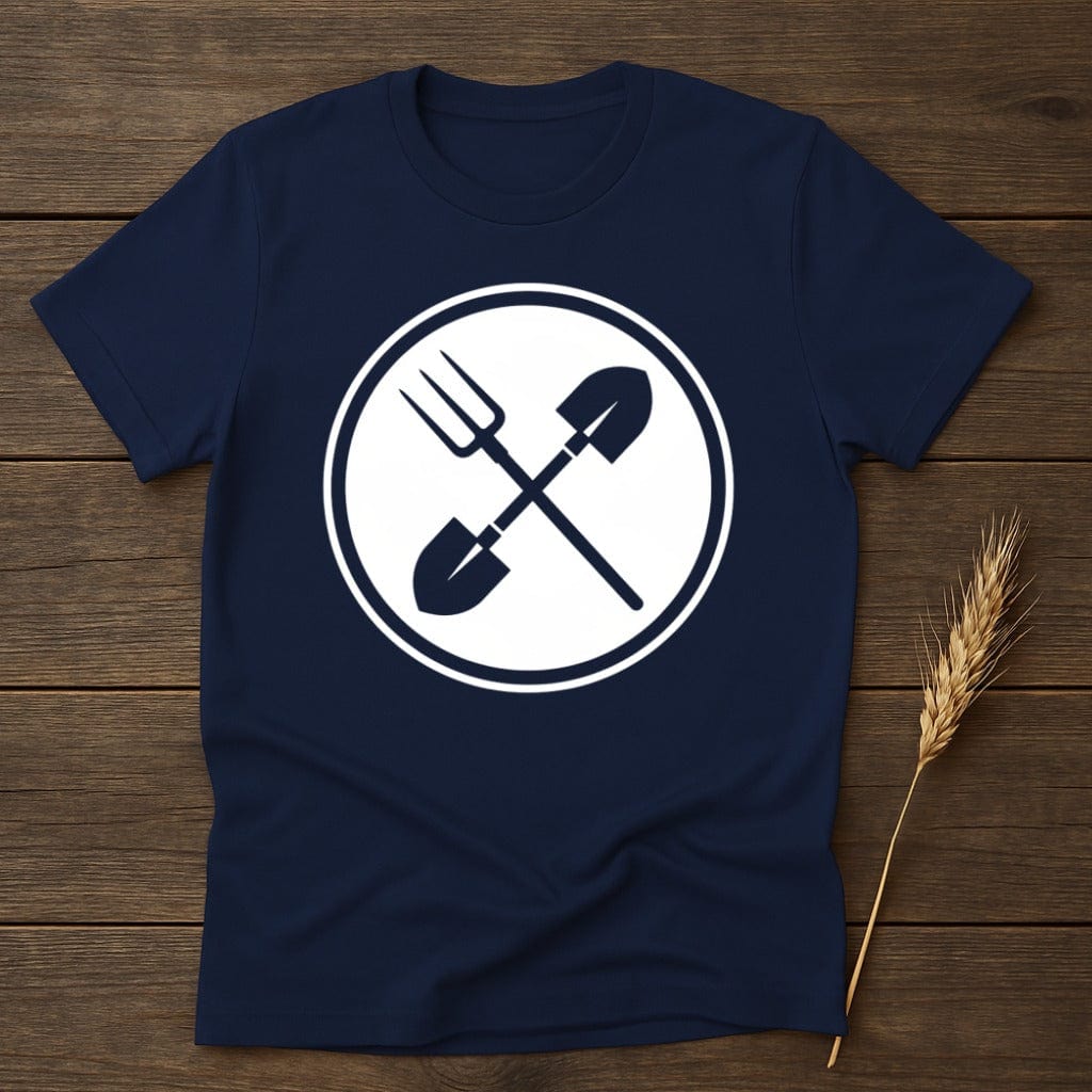 MyDesigns Physical Item S / Navy Pitchfork and Shovel Logo T-Shirt