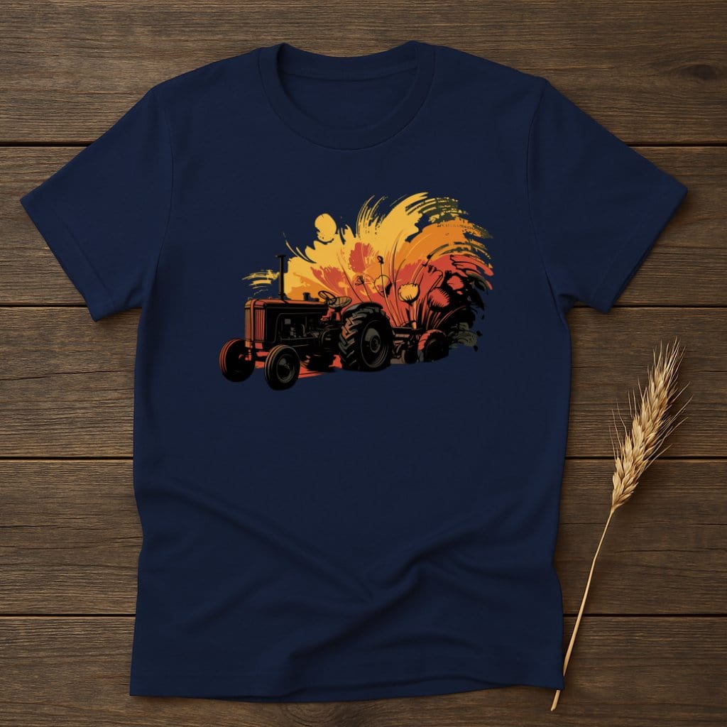 MyDesigns Physical Item S / Navy Retro Tractor And Flowers T-Shirt