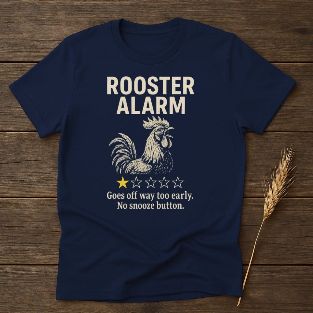 MyDesigns Physical Item S / Navy Rooster Alarm Review T-Shirt
