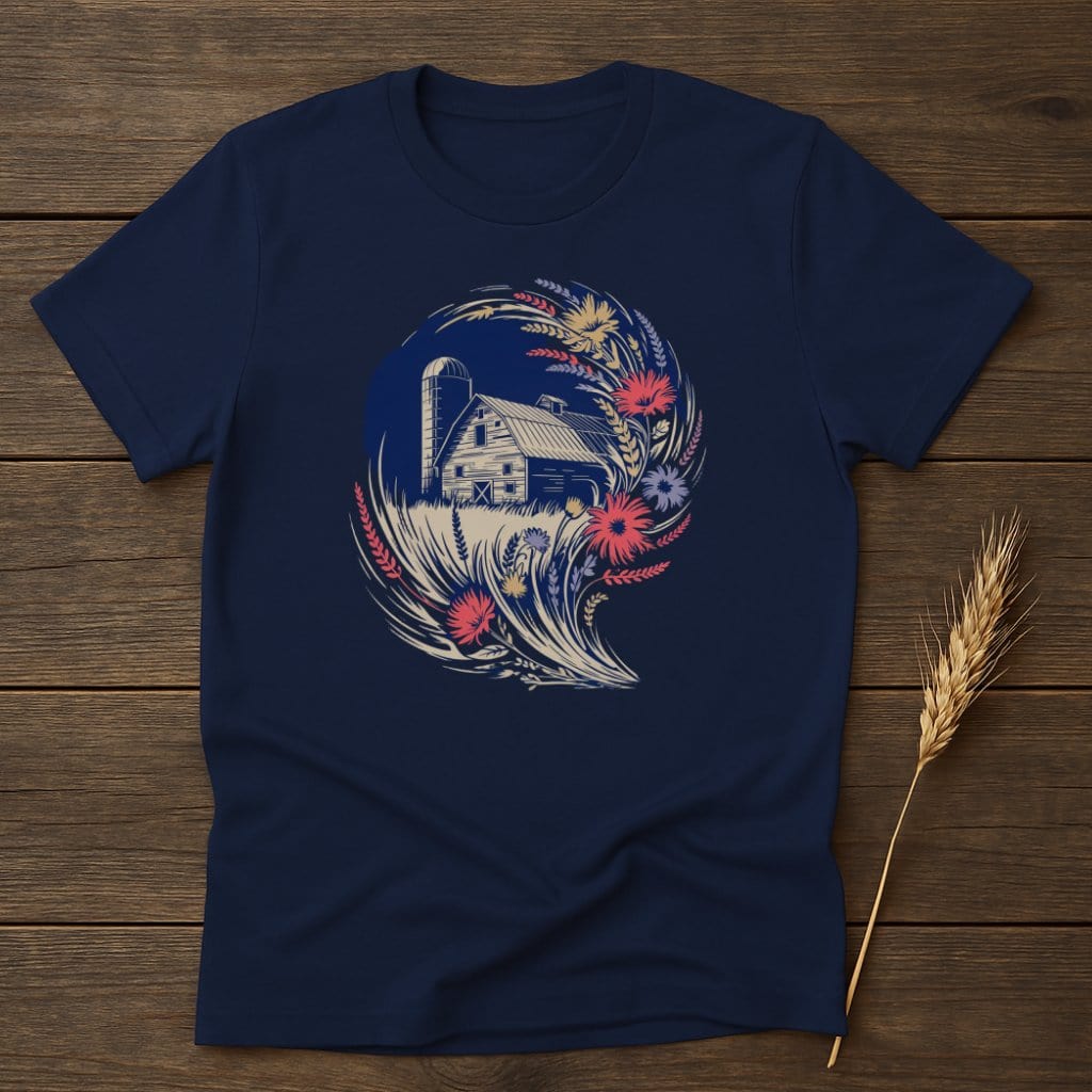 MyDesigns Physical Item S / Navy Rustic Barn With Floral T-Shirt