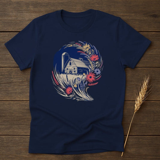 MyDesigns Physical Item S / Navy Rustic Barn With Floral T-Shirt