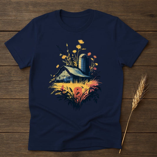 MyDesigns Physical Item S / Navy Rustic Barn with Silo T-Shirt