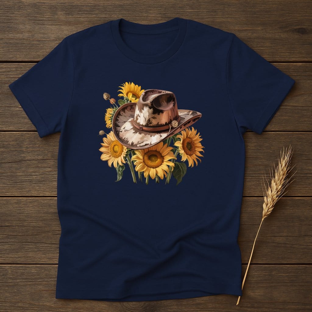 MyDesigns Physical Item S / Navy Sunflower Cowboy Hat T-Shirt