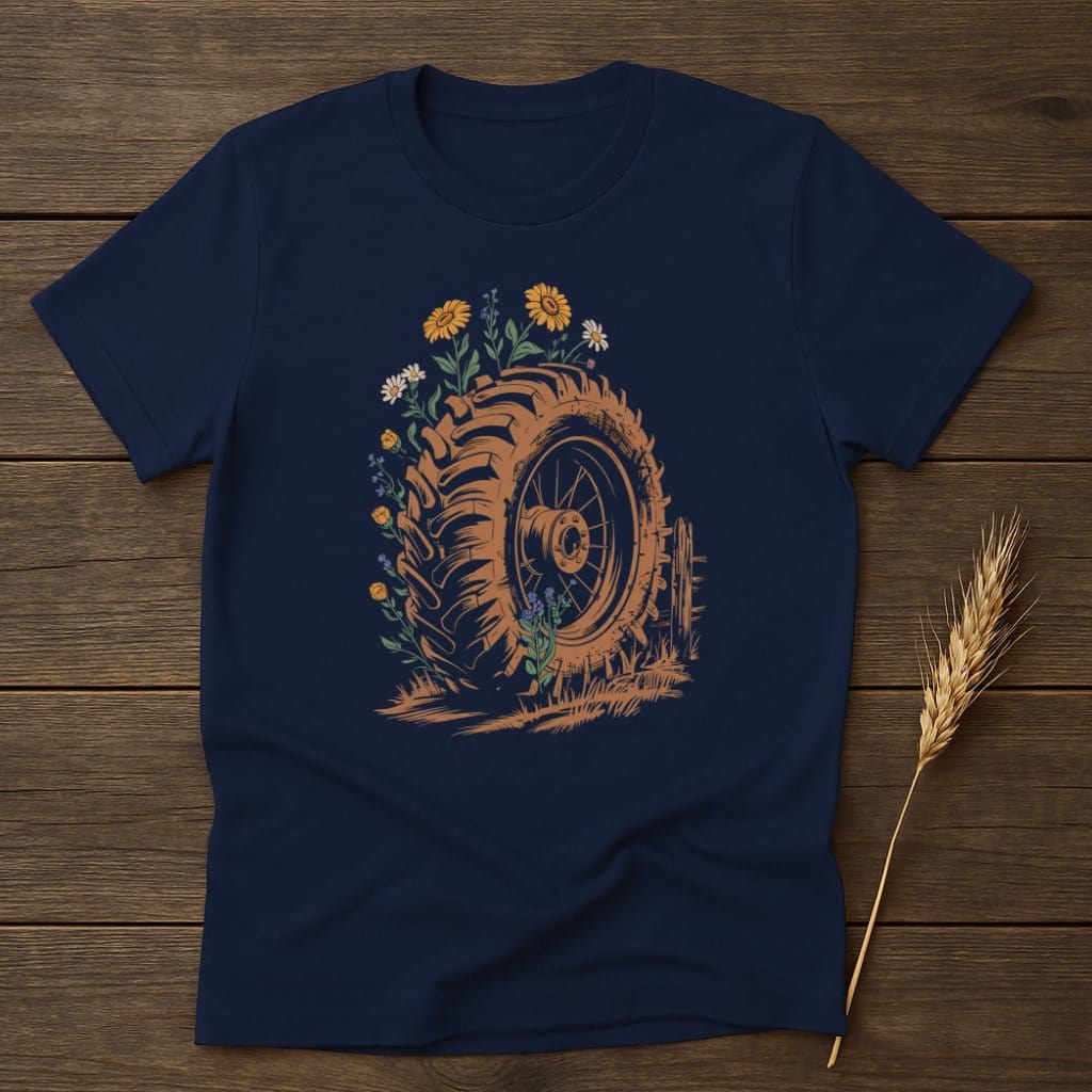 MyDesigns Physical Item S / Navy Tire With Flowers T-Shirt
