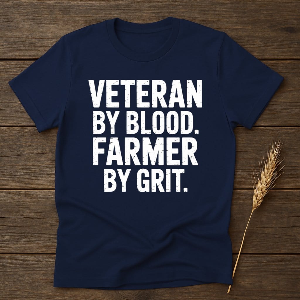 MyDesigns Physical Item S / Navy Veteran By Blood Farmer By Grit T-Shirt