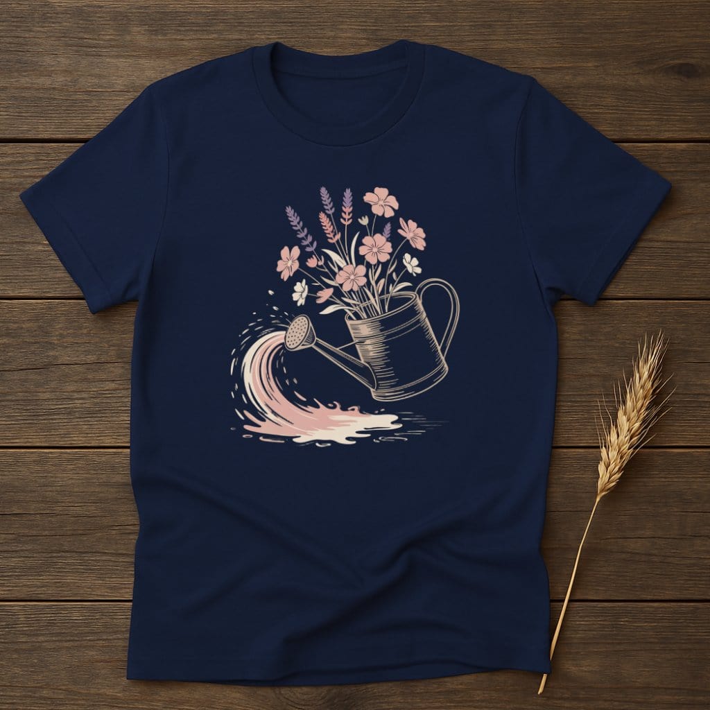 MyDesigns Physical Item S / Navy Watering Can Flowers T-Shirt