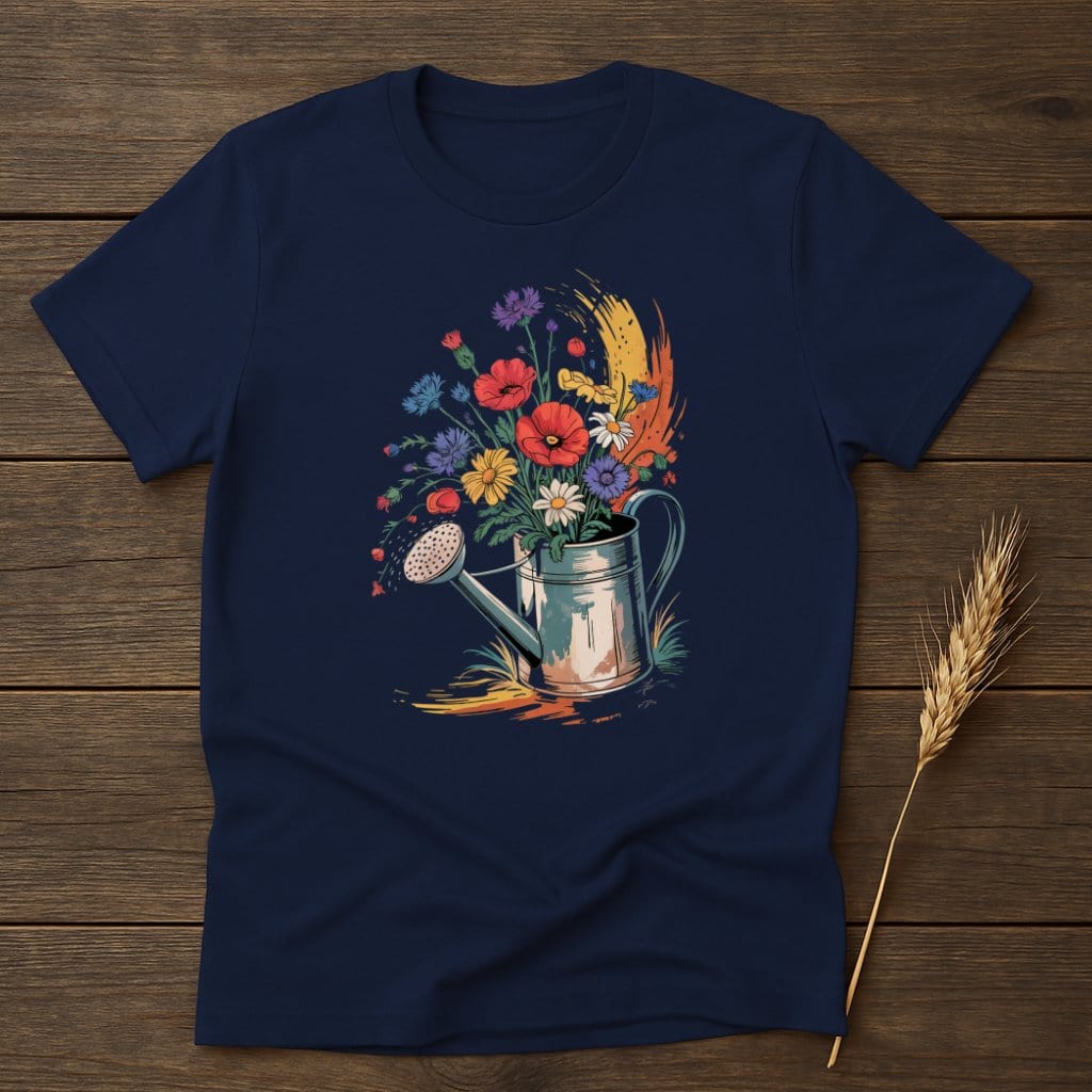 MyDesigns Physical Item S / Navy Watering Can With Flowers T-Shirt