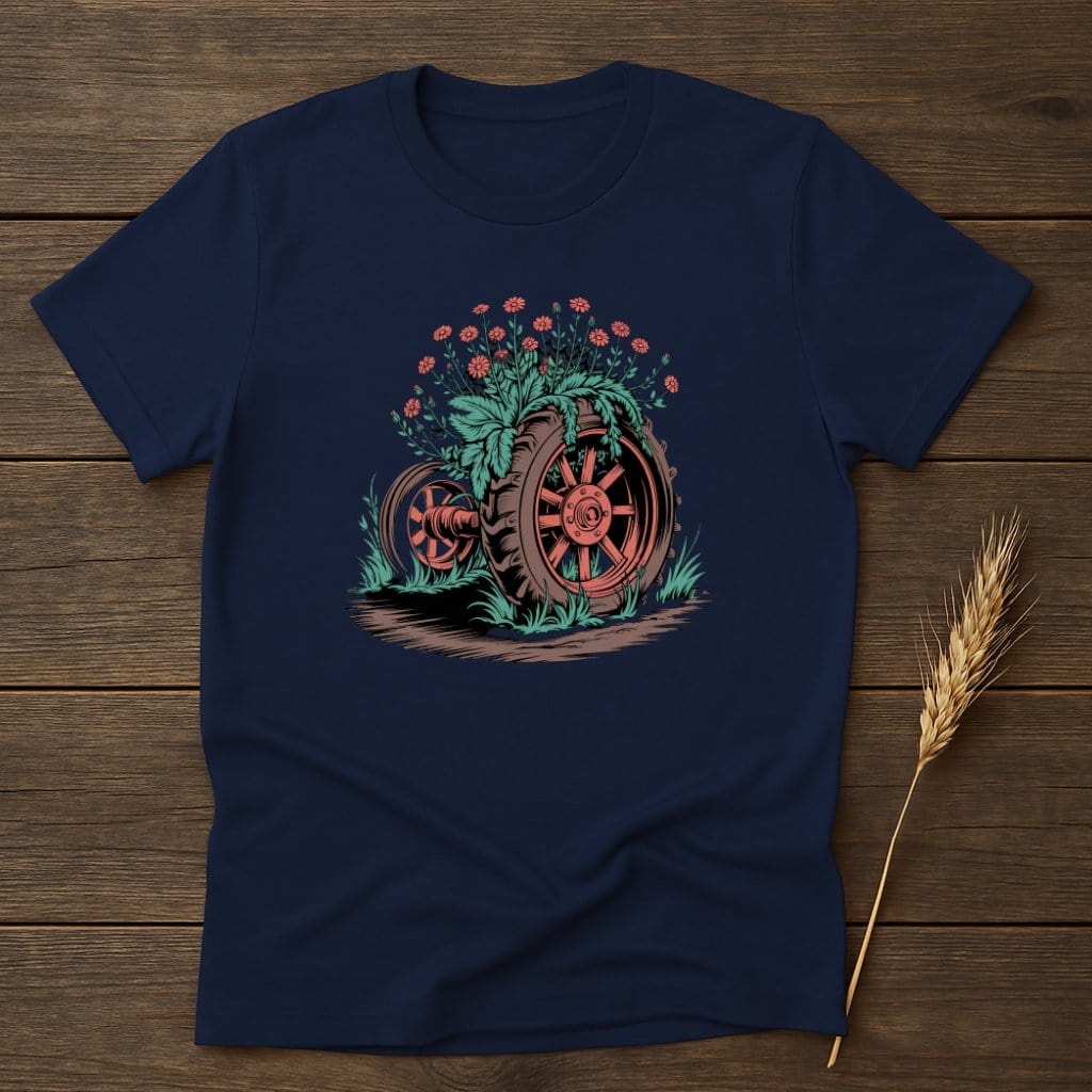 MyDesigns Physical Item S / Navy Wheel Flowers T-Shirt