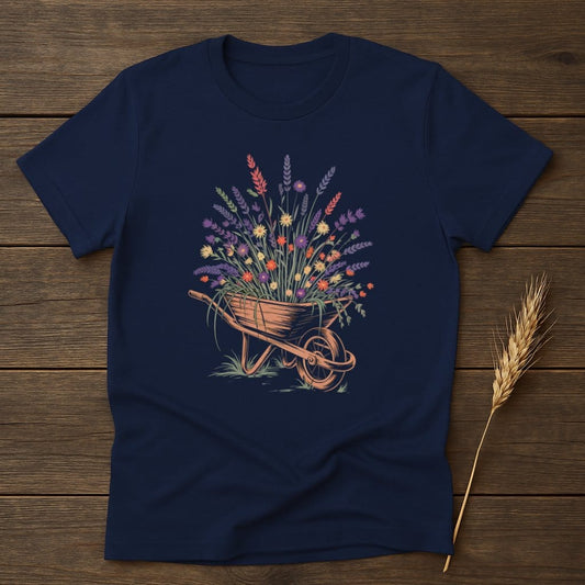 MyDesigns Physical Item S / Navy Wheelbarrow Floral Arrangement T-Shirt