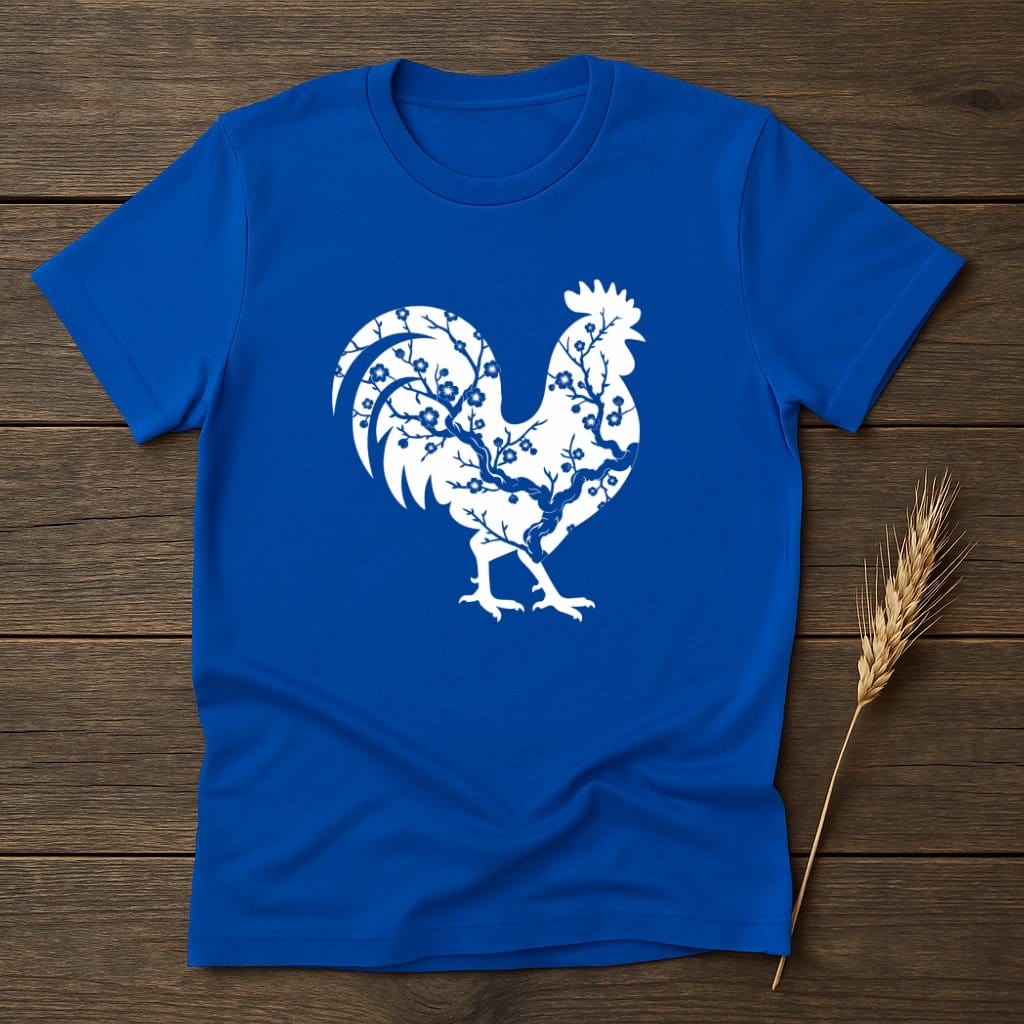 MyDesigns Physical Item S / Royal Cherry Blossom Rooster T-Shirts