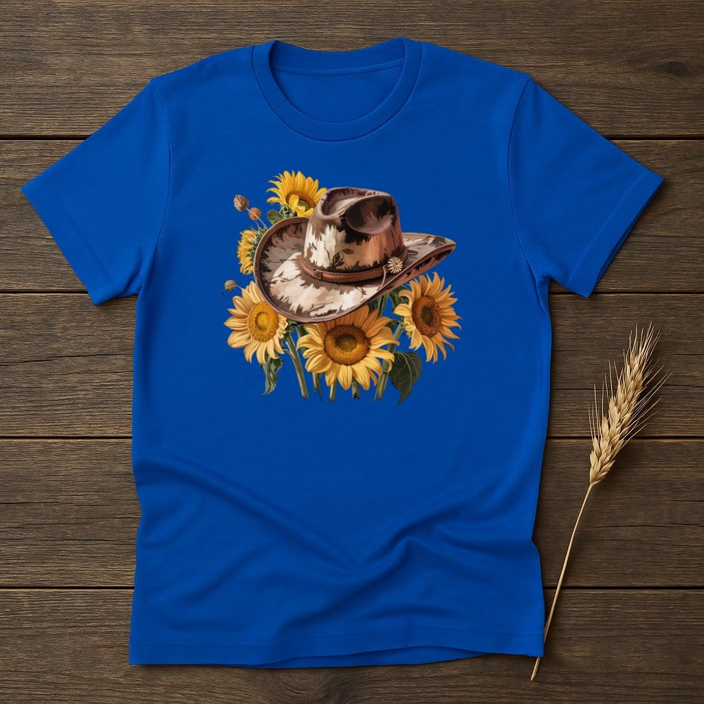 MyDesigns Physical Item S / Royal Sunflower Cowboy Hat T-Shirt