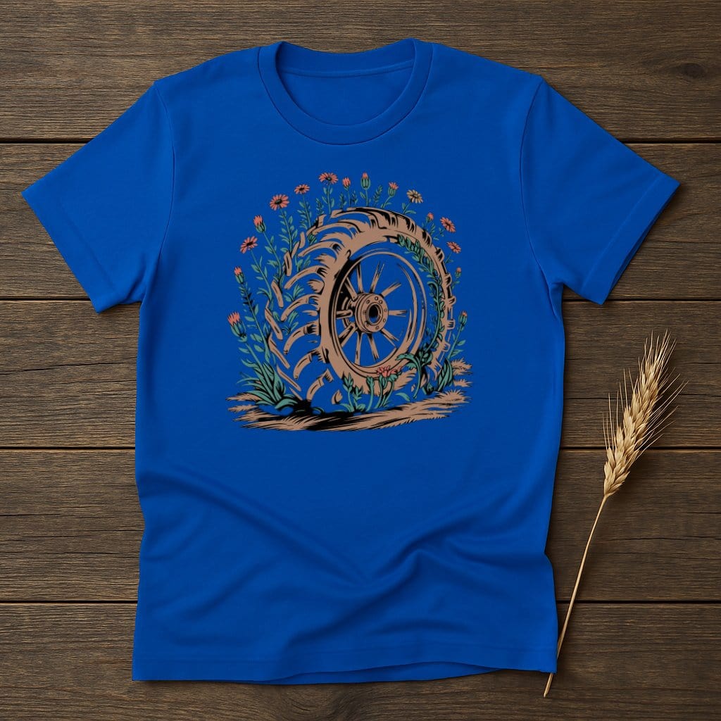 MyDesigns Physical Item S / Royal Tractor Tire with Flowers T-Shirt