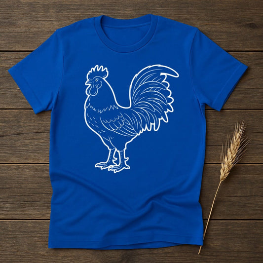MyDesigns Physical Item S / Royal White Outline Rooster T-Shirt