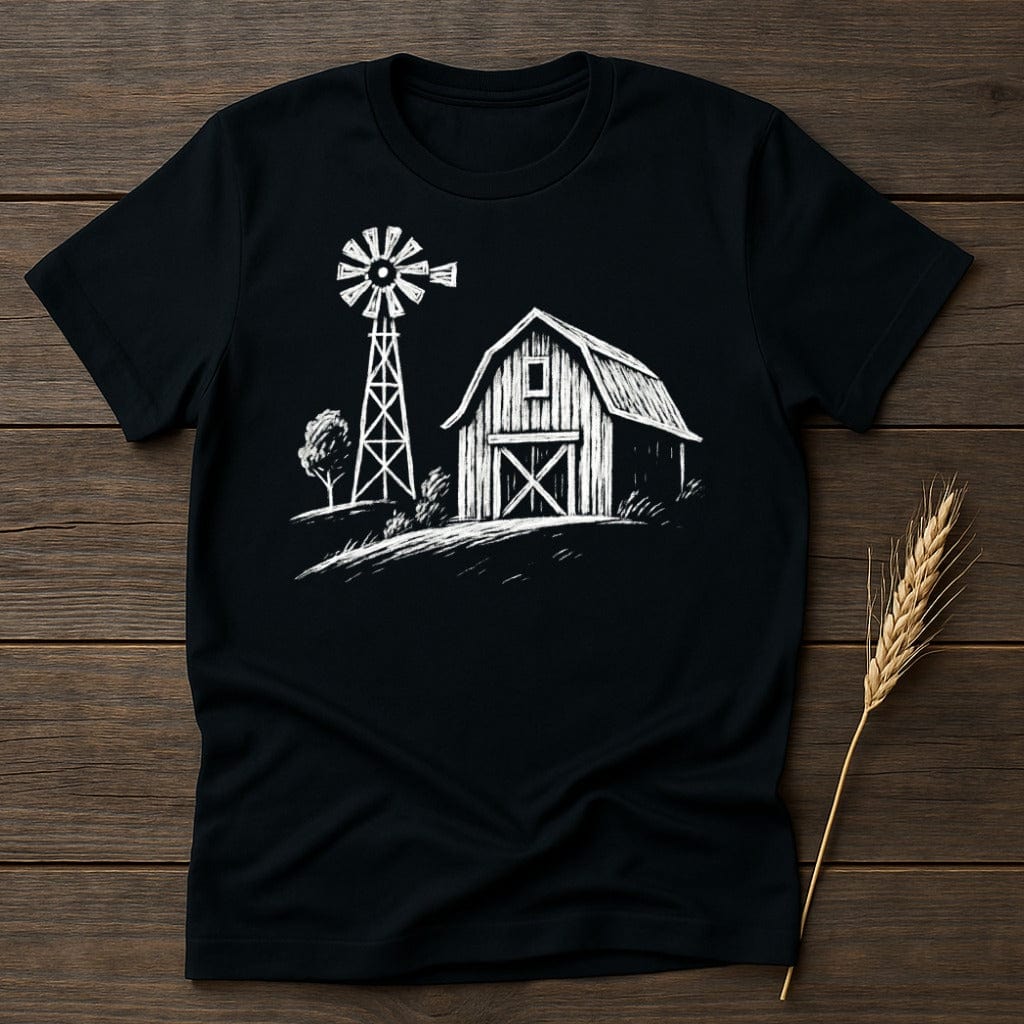 MyDesigns Silhouette Shirt S / Black Barn with Windmill T-Shirt