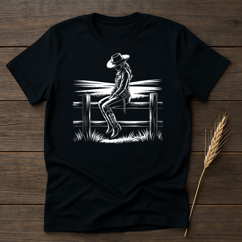 MyDesigns Silhouette Shirt S / Black Cowgirl On A Fence T-Shirts