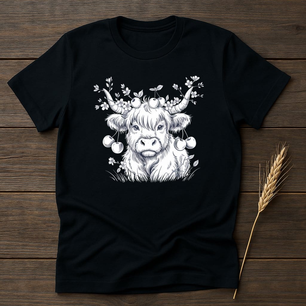 MyDesigns Silhouette Shirt S / Black Spring Highland Cow T-Shirts