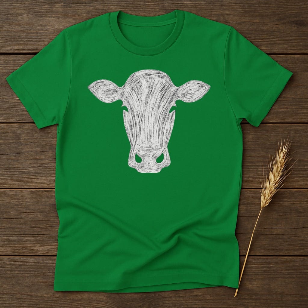 MyDesigns Silhouette Shirt S / Irish Green Cow Head Drawing T-Shirt