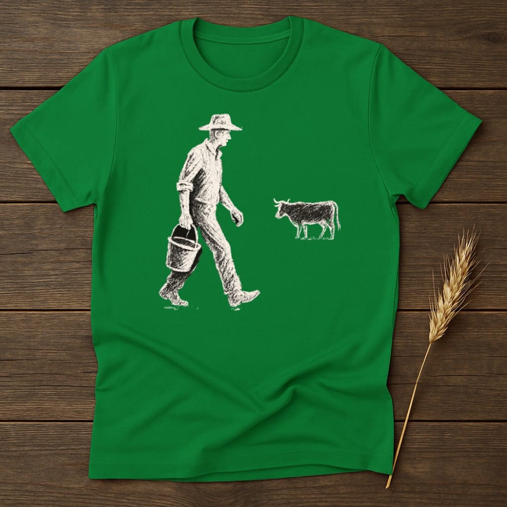 MyDesigns Silhouette Shirt S / Irish Green Man with a Bucket And Cow T-Shirt