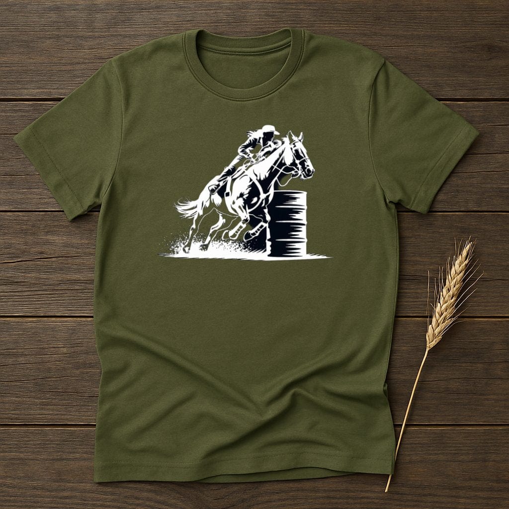 MyDesigns Silhouette Shirt S / Military Green Barrel Racing Horse and Rider T-Shirts