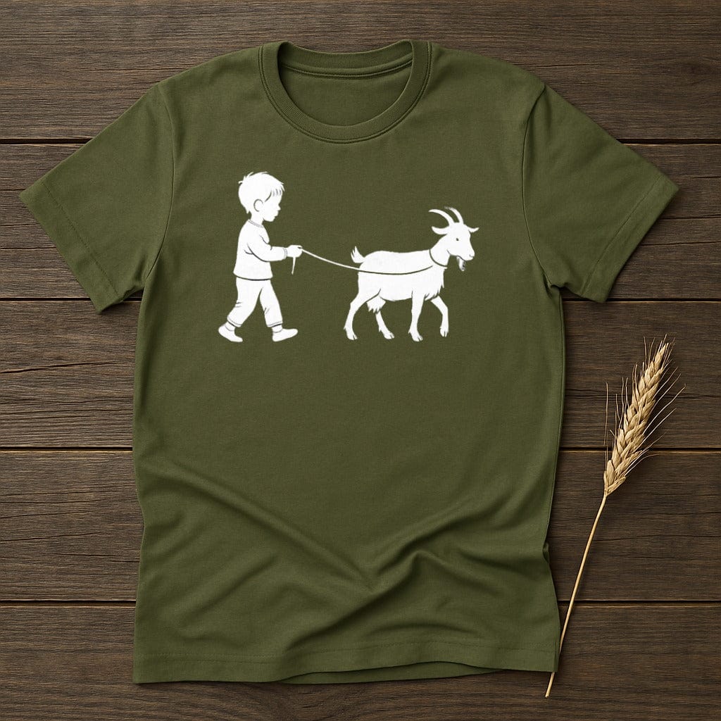 MyDesigns Silhouette Shirt S / Military Green Boy Leading Goat T-Shirt