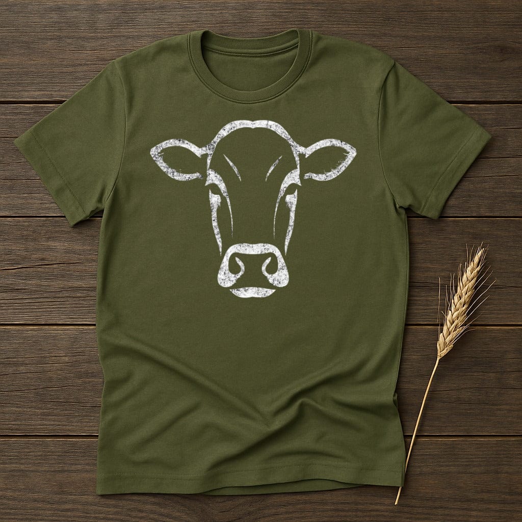 MyDesigns Silhouette Shirt S / Military Green Cow Head Outline T-Shirt