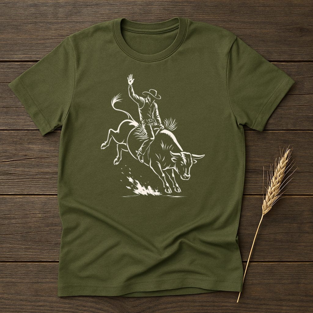 MyDesigns Silhouette Shirt S / Military Green Cowboy Bull Rider T-Shirts