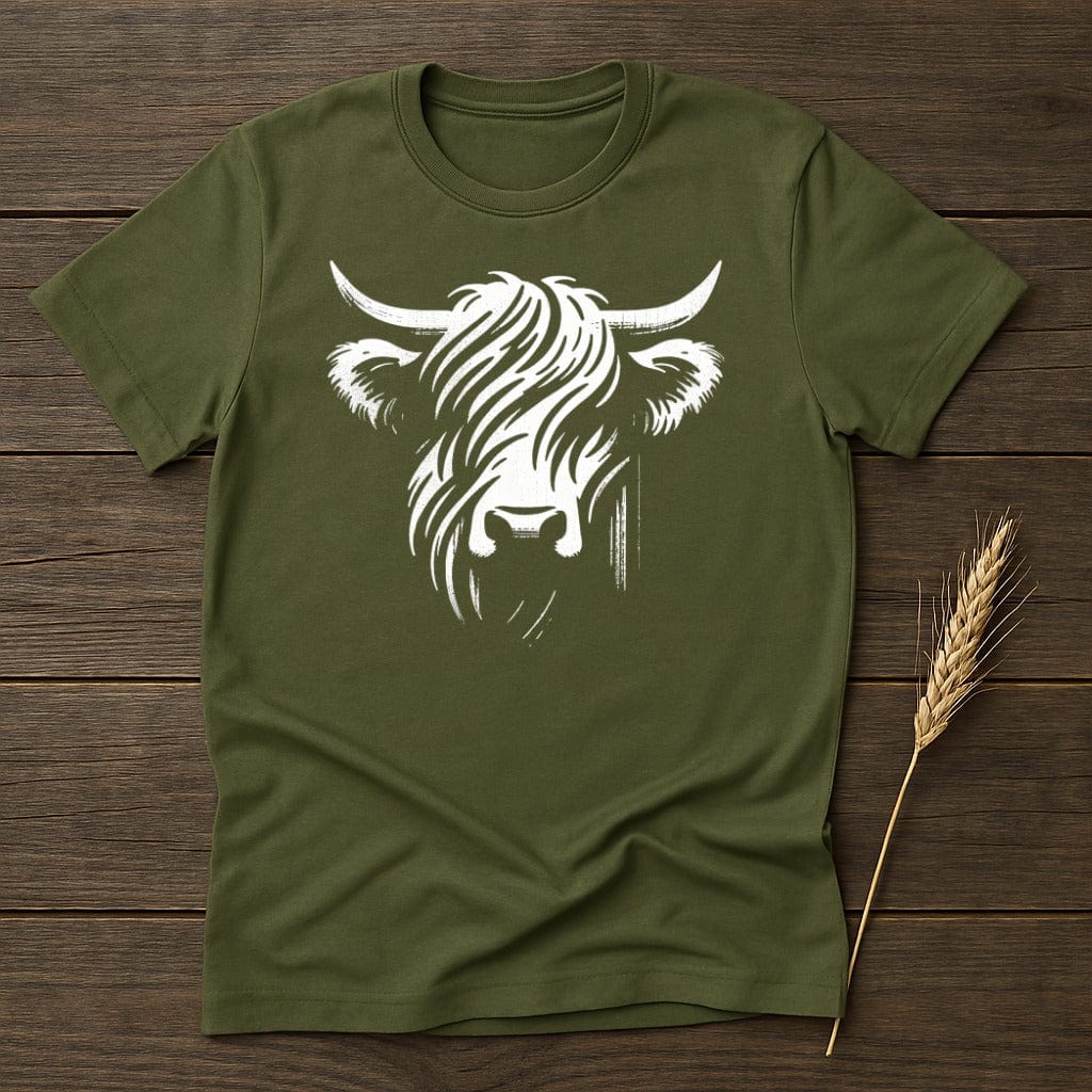 MyDesigns Silhouette Shirt S / Military Green Highland Cow Face T-Shirt