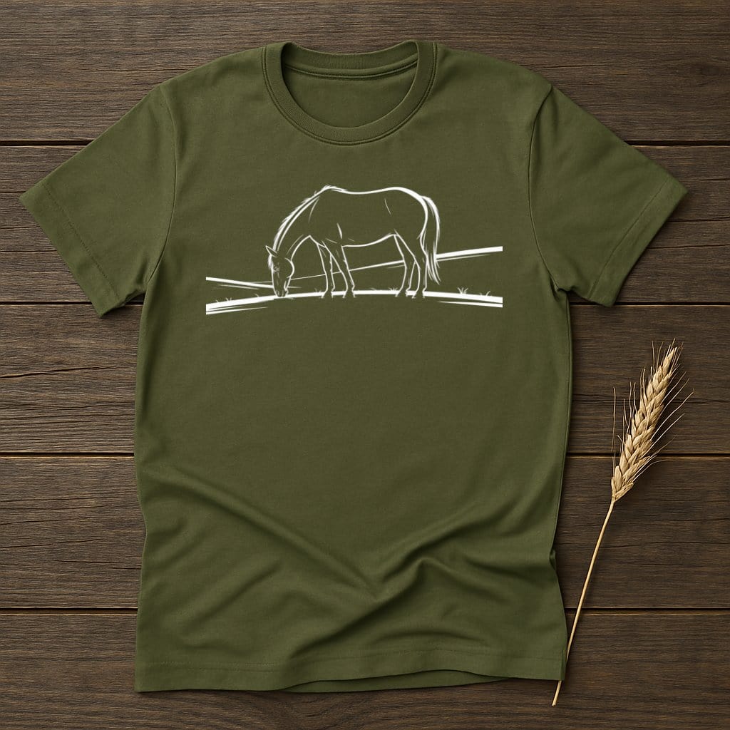 MyDesigns Silhouette Shirt S / Military Green Horse in Field T-Shirts