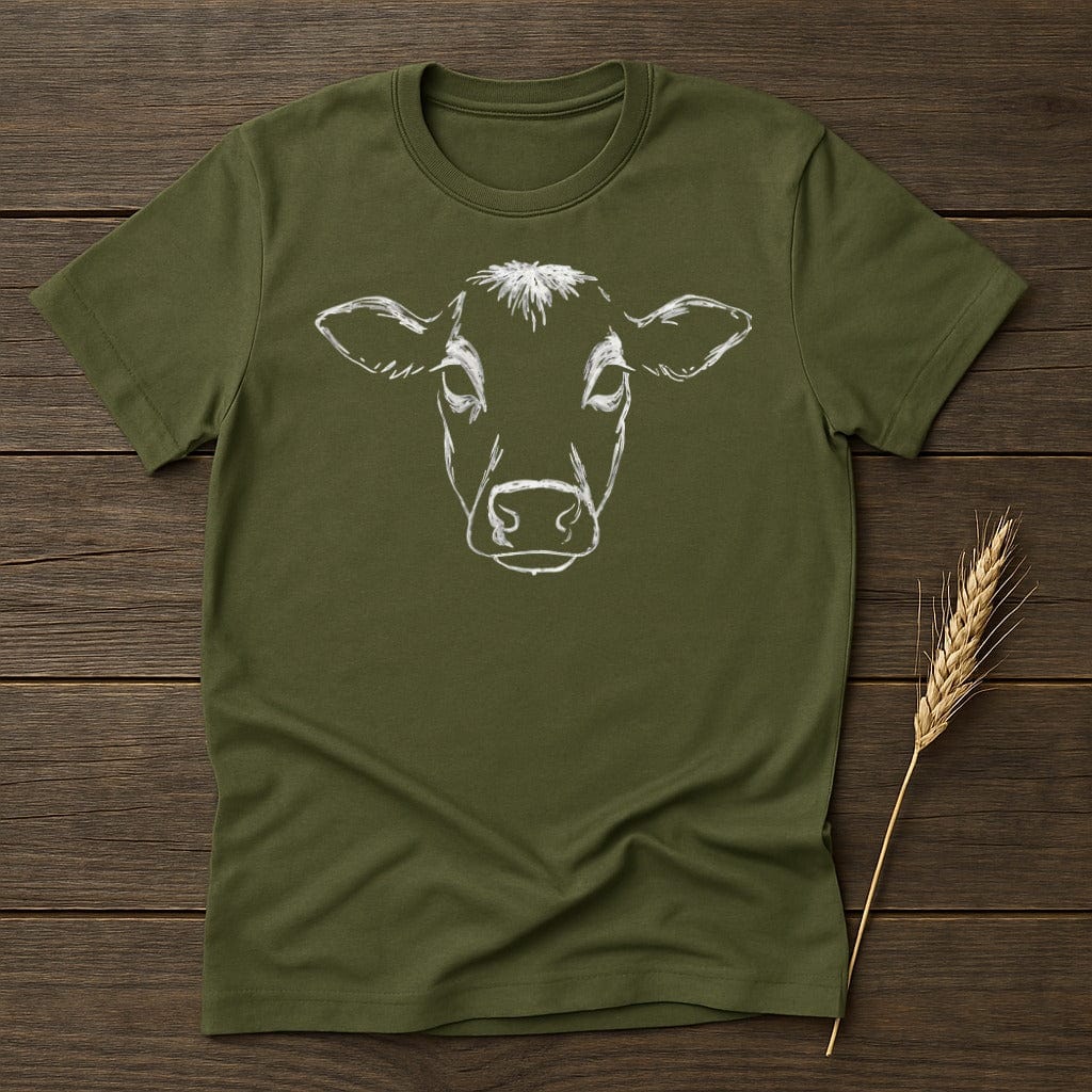 MyDesigns Silhouette Shirt S / Military Green Line Art Cow T-Shirt