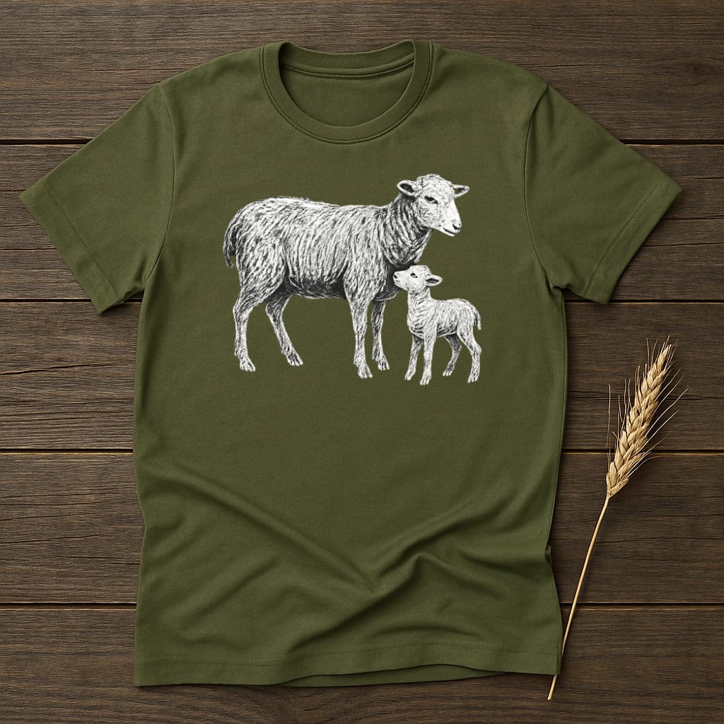 MyDesigns Silhouette Shirt S / Military Green Mother Sheep and Lamb T-Shirt